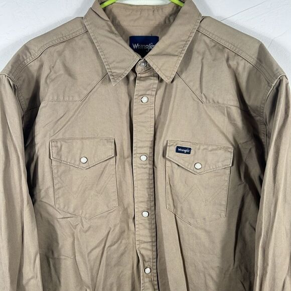š„Vintage WRANGLER Western Thick Pearl SnapāTan āDenim Likeā Shirt 18.5-38 (2XL) - Picture 2 of 9
